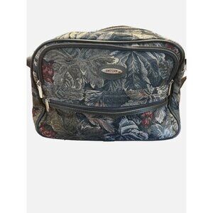 Vintage Jaguar Luggage Set Floral Tapestry Zip Duffel Travel Bags JC Penny 80's